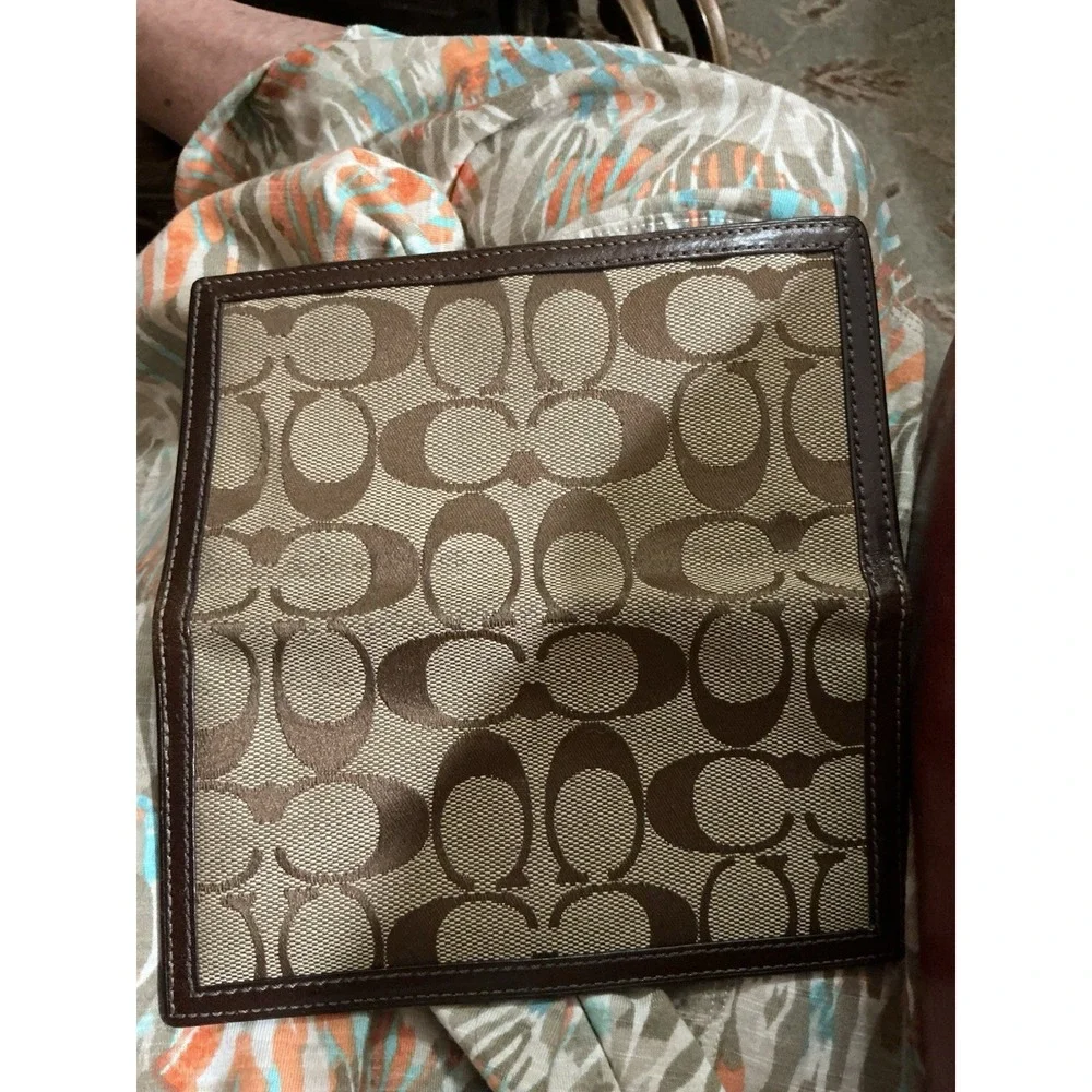 Coach Jacquard Check Book Brown Wallet With Pen Holder